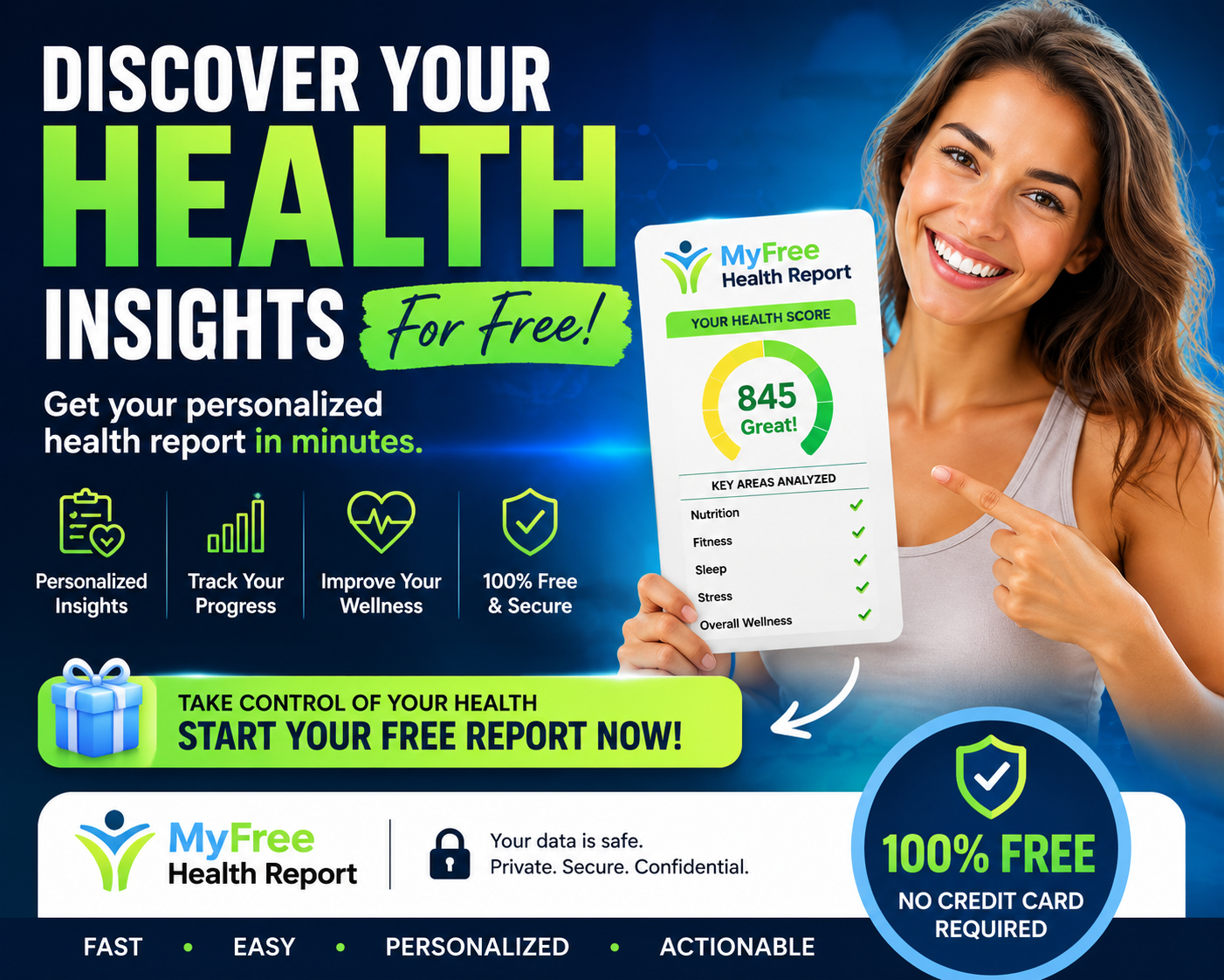 MyFreeHealthReport sponsor graphic for health assessment insights.