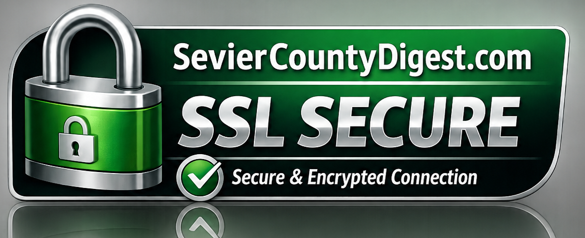 SevierCountyDigest.com SSL Secure badge with a green lock and checkmark, indicating a secure HTTPS connection protected by modern SSL/TLS encryption.